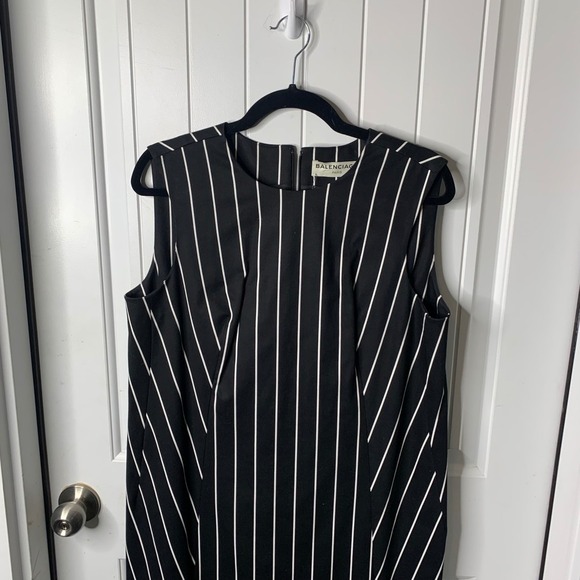 Balenciaga Striped black avant garde quiet luxury shift Dress minimalist size 42 - Picture 2 of 8